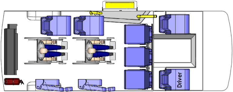 Floorplans for Toyota HiAce Commuter 2 wheelchairs