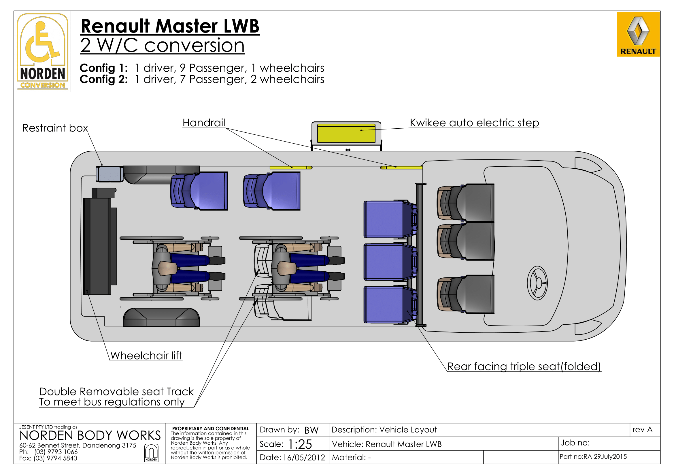 Renault Master Additional Floor Plan 2 wheelchair seats