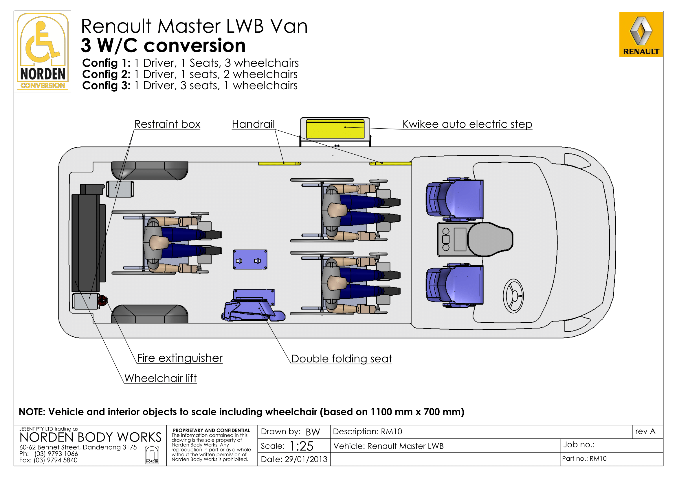 Renault Master Additional Floor Plan 3 wheelchair seats